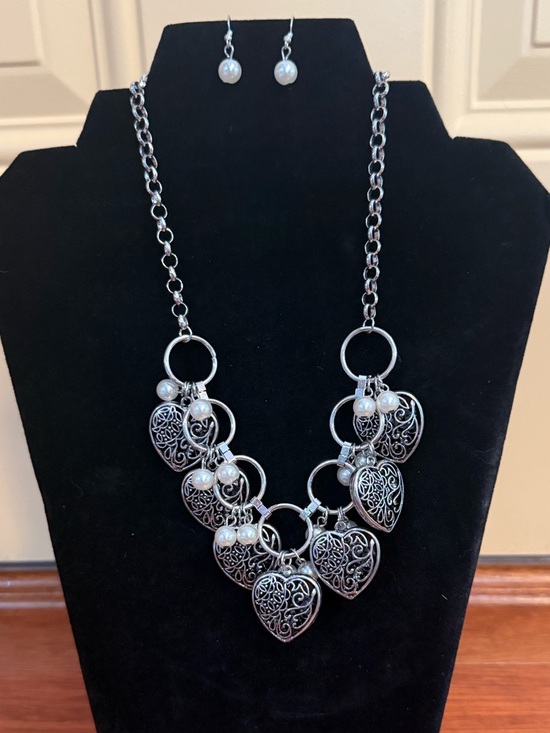 Jewelry - Silver Heart Filigree Multi-Heart Necklace and Earring Set - Choose 1